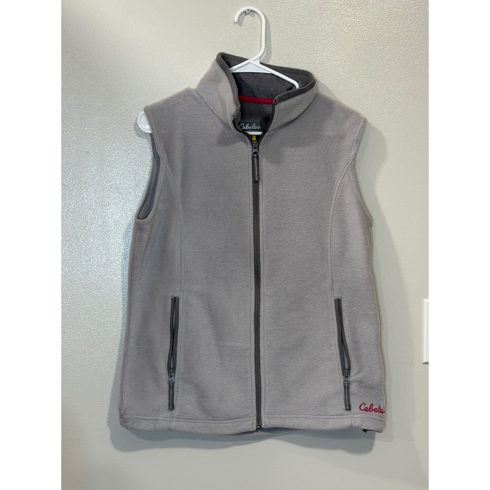 Cabelas Womens Gray Fleece Full Zip Vest Outdoor Hiking Campfire Size Small